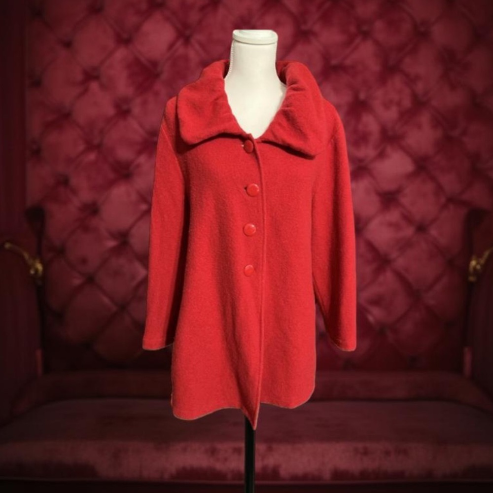 Alfani Red Wool Jacket- Red Wool Coat / round neck button down Size Large